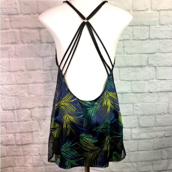 NWOT Victoria’s Secret Navy Palm Leaf Lace Silky Nightie Chemise Slip - Picture 3 of 8